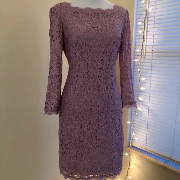 Adrianna Papell Lilac Sheath Lace Dress - Picture 2 of 8